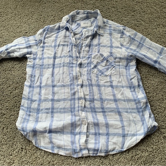 RAILS Charli Linen Blend Shirt Pale Blue White Size Small - Picture 1 of 7
